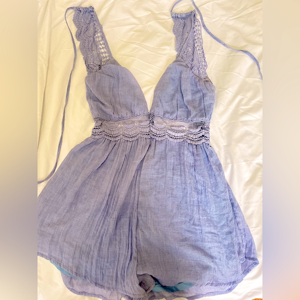 Missguided Boho Lavender/Blue Lace Romper